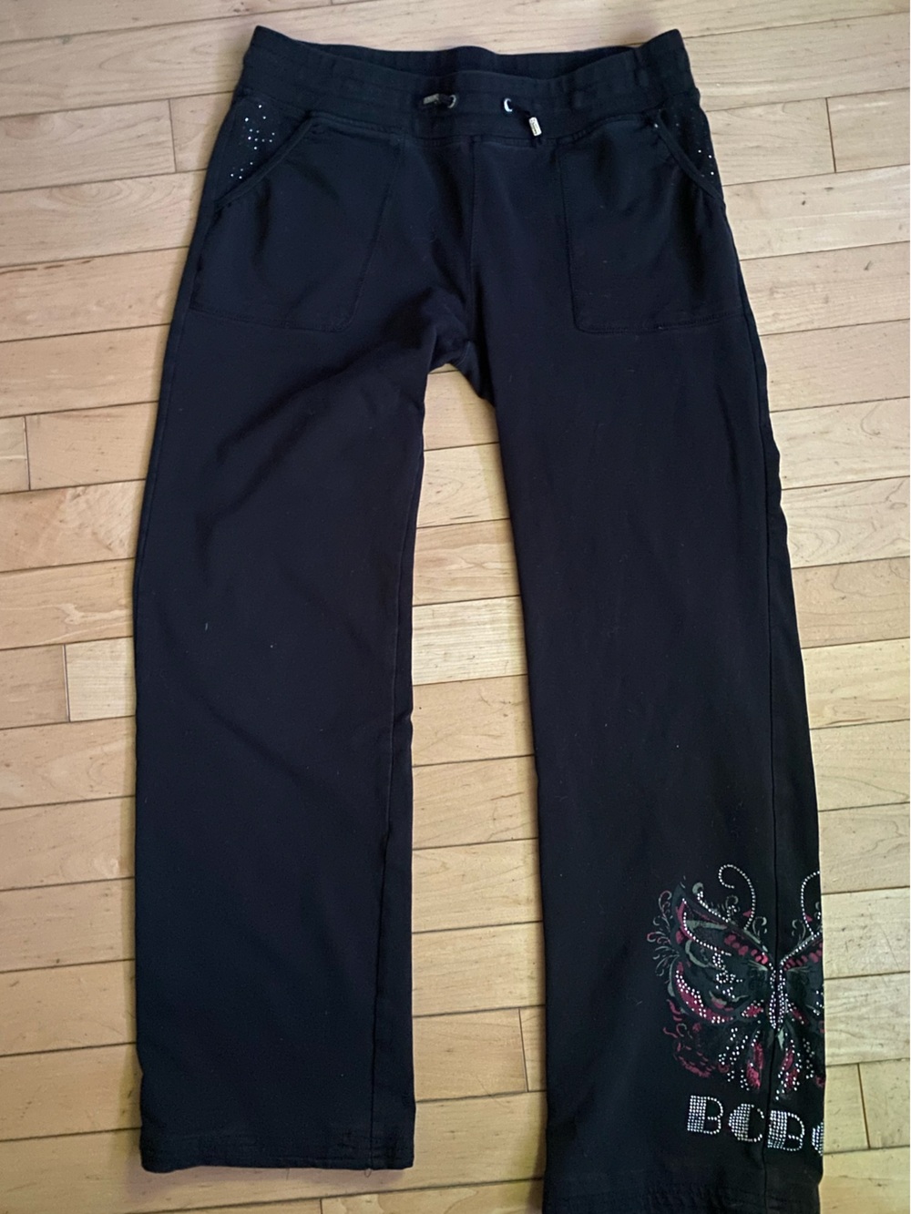 Y2K BCBGMaxAzria Black Woman’s Jogger Sweatpants with Embellished Detail